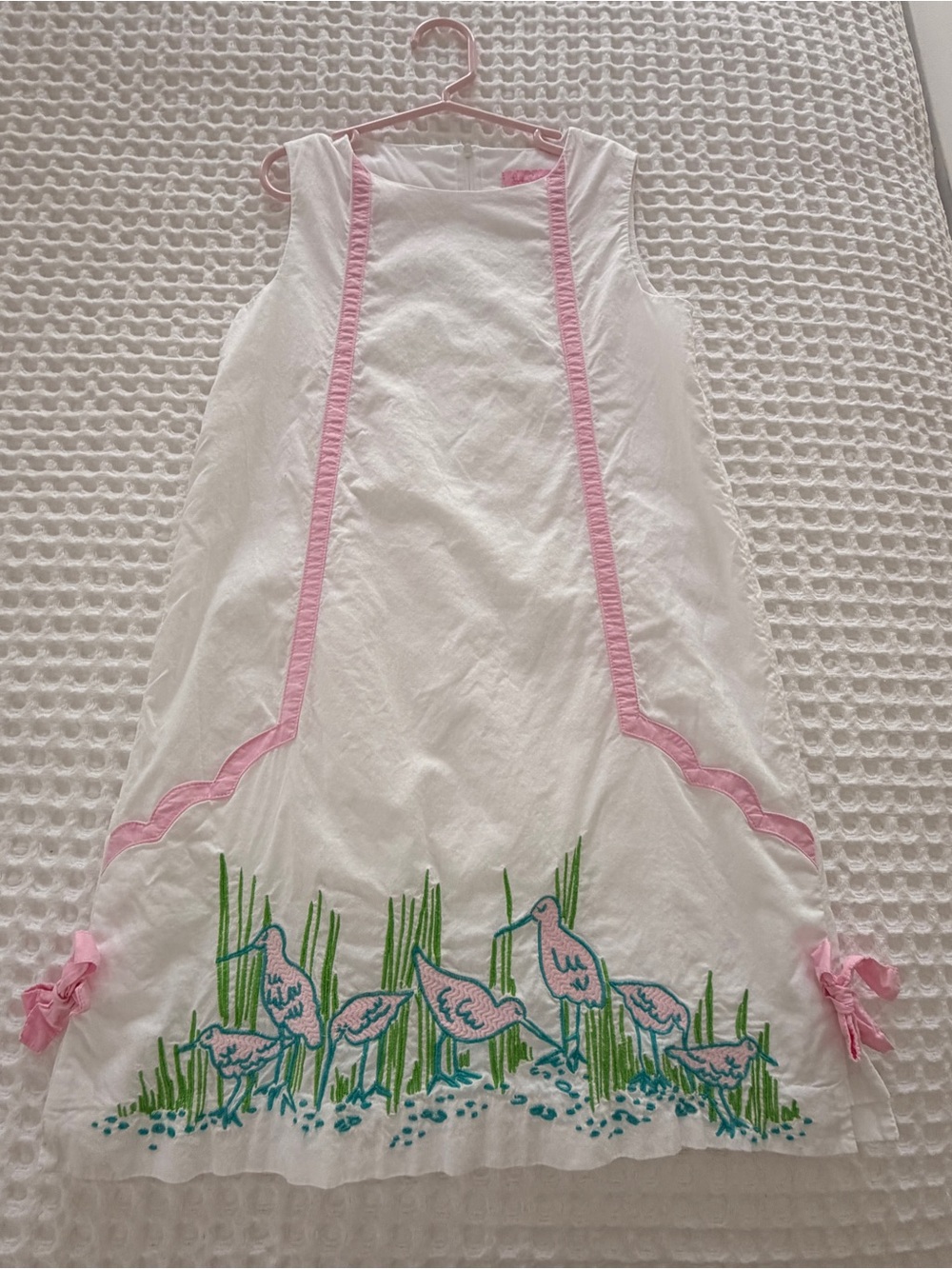 Lilly Pulitzer *Rare* White Dress with Pink Trim and Embroidered Sandpipers